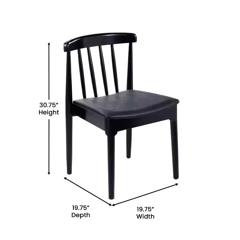 Set of 2 Solid Beechwood Dining Chairs Spindle Backrest Padded Vinyl Seat 500 lbs