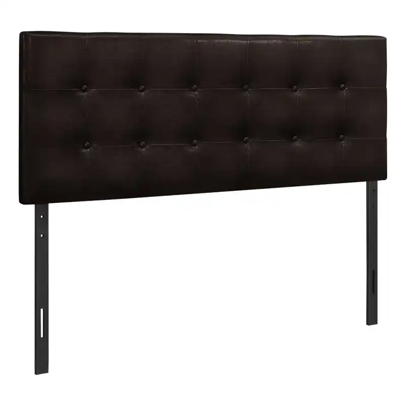 Upholstered Headboard in Brown Vegan Leather Fabric, Button Tufted