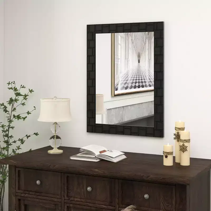 Costway 32 x 24Wood Framed Wall Mirror w/Solid Wood Frame Vertical Horizontal Hanging