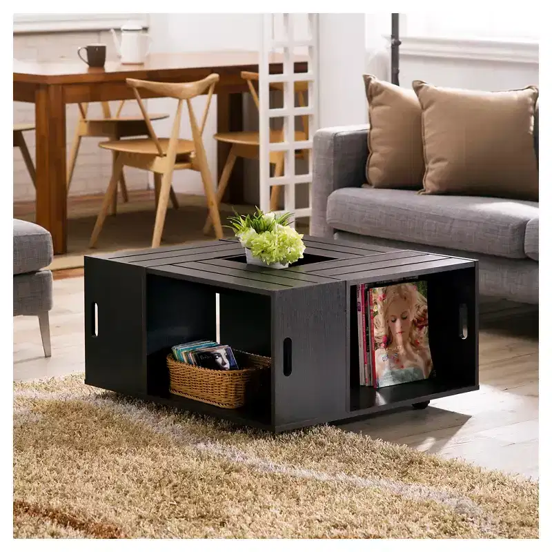 Roseline Modern Crate Box Inspired Coffee Table Espresso - HOMES: Inside + Out: Square Design, Movable, Storage Compartments