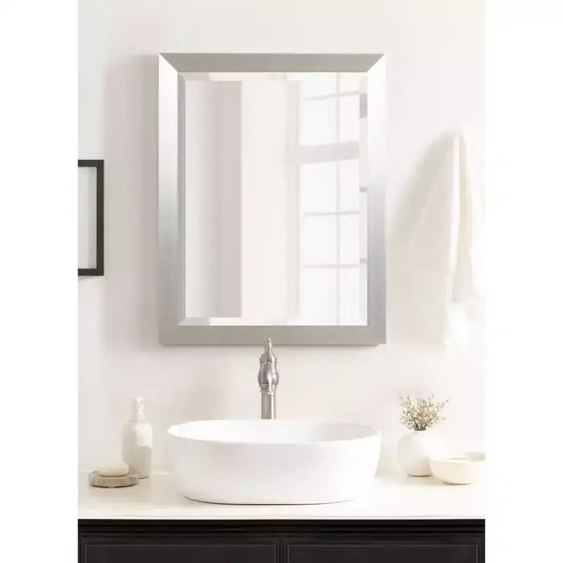 Rectangle Bathroom Wall Mirror - Brushed Nickel Frame, 21.5