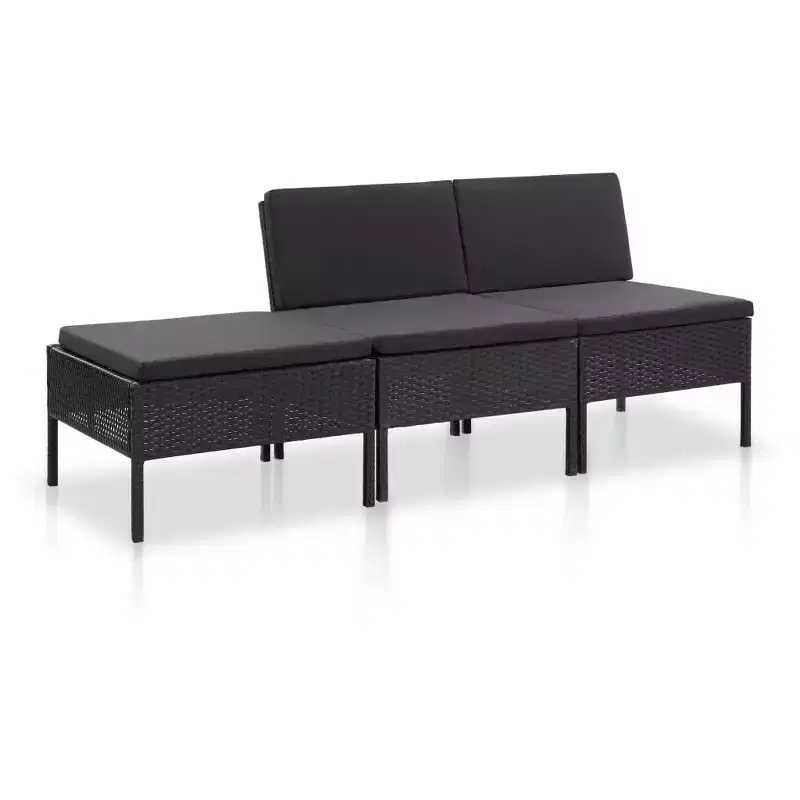 vidaXL Patio Furniture Set 3 Piece Sectional Sofa with Coffee Table Rattan