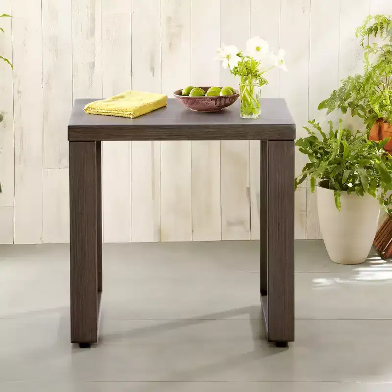 Square Metal Outdoor Side Table, All-Weather Powder-Coated Steel, Brown, 20x20in