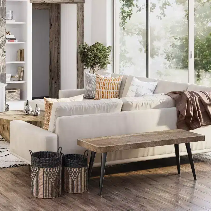 Solid Mango Wood Bench Distressed Natural