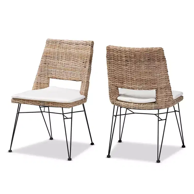 2pc Nafaro Rattan Metal Dining Chair with Cushion Set Black/White - bali & pari