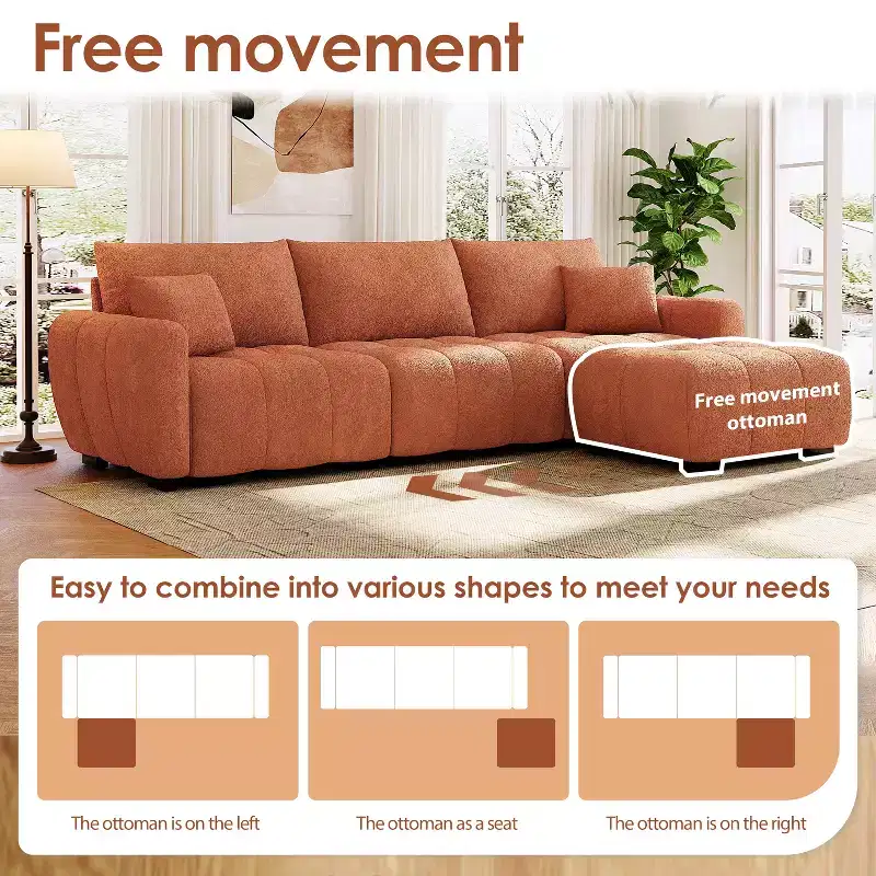 Merax L-Shaped Sectional Sofa with Free-Moving Ottoman