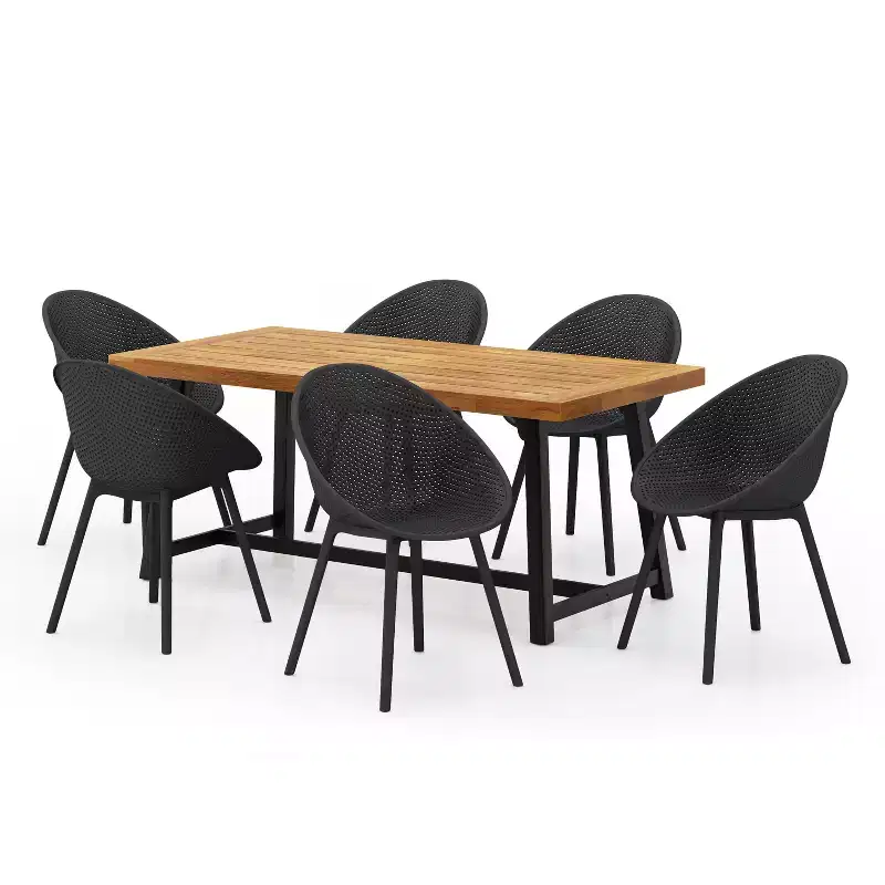 Christopher Knight Home Virella 7 Pieces Outdoor Modern Acacia Wood and Polypropylene Dining Set