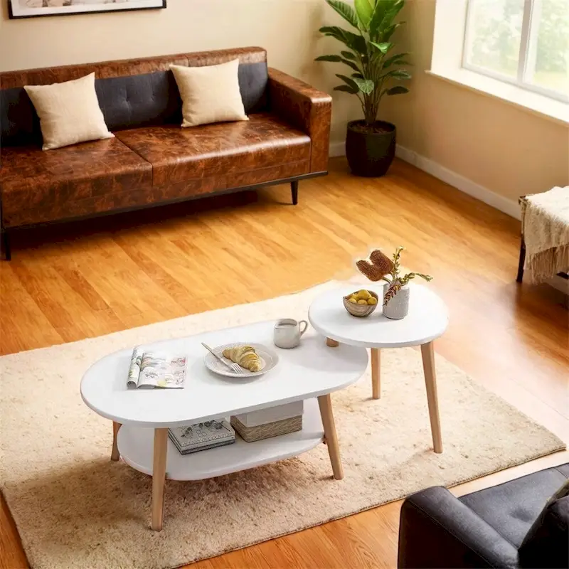 Combination Oval Coffee Table Set of 2 for Balcony Living Room Modern