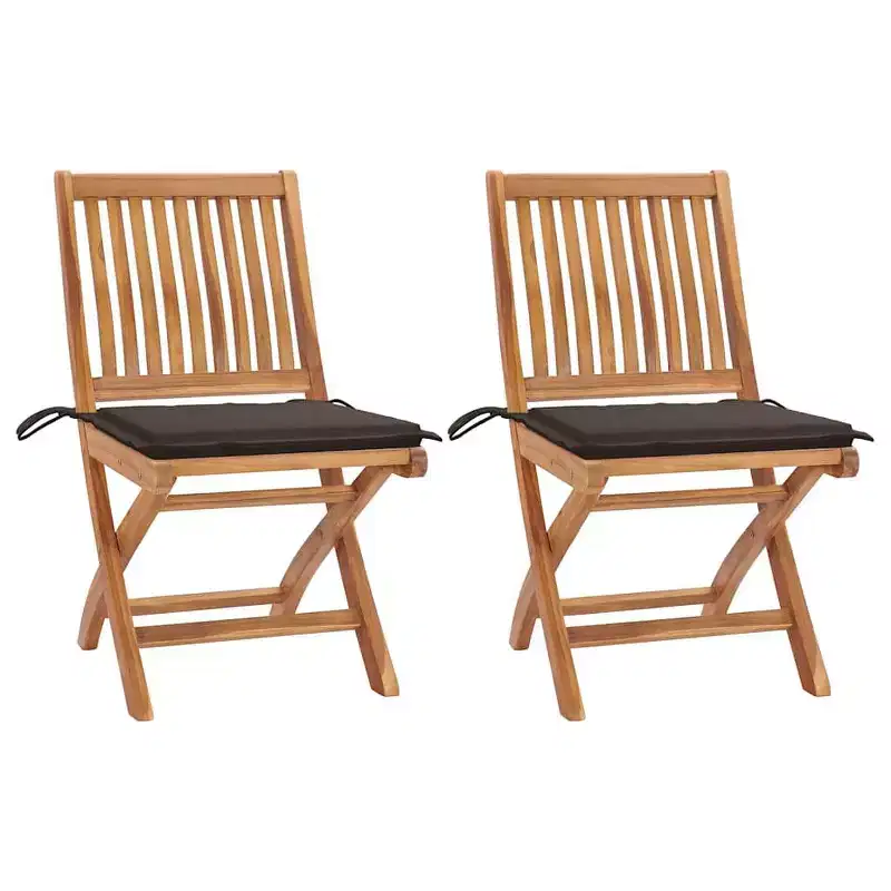 vidaXL 2X Solid Acacia Wood Patio Chairs with Taupe Cushions - Durable Foldable Teak Outdoor Seating for Gardens, Patios, Decks, and Cafes