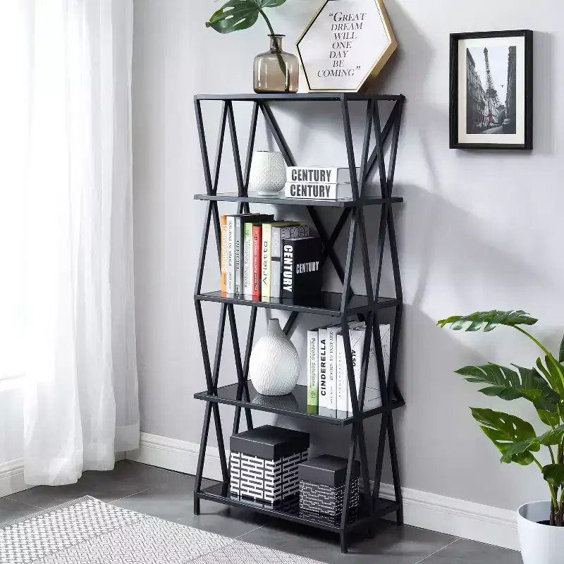 57.5 Werrin 5 Shelves Metal Display Bookshelf Black - miBasics