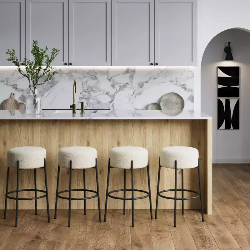 Nathan James Set of 4 Isaac Backless Counter Height Barstools White Boucle