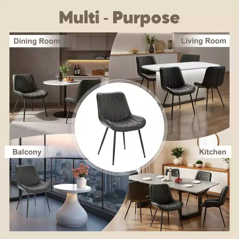 Modern Black PU Dining Chairs, Upholstered Accent Kitchen Chairs with Metal Legs for Dining Room & Living Room