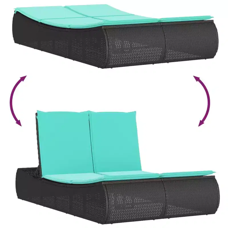 vidaXL Double Sun Lounger with Cushions Poly Rattan