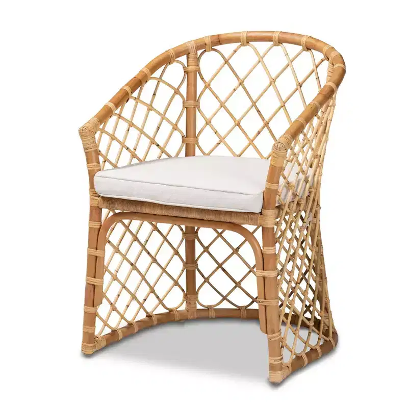 Bohemian Natural Rattan Dining Chair with Upholstered Foam Seat