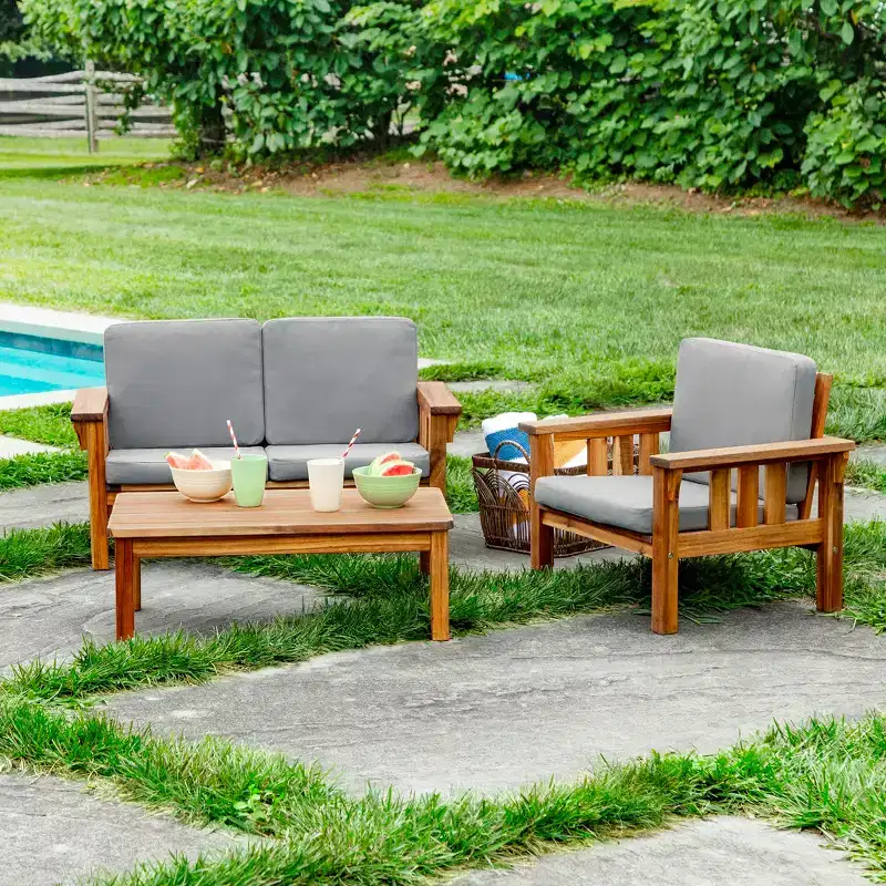 Martha Stewart Kids Outdoor Couch, Chair & Table Set: Acacia Wood Outdoor Furniture for Kids | Picnic Table, Chair & Sofa for Backyard, Garden, Patio