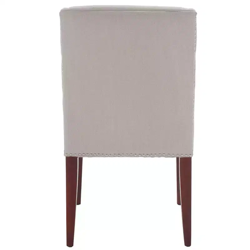 Taupe Linen Armless Dining Chair, High Back, Nailhead Trim – Set of 2