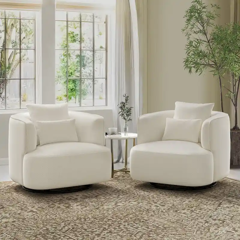 LUE BONA 2 Set Swivel Accent Armchair Fabric Blend, Modern Barrel Living Room Sofa Chair - 32.7 W x 32.7 D x 26.8 H