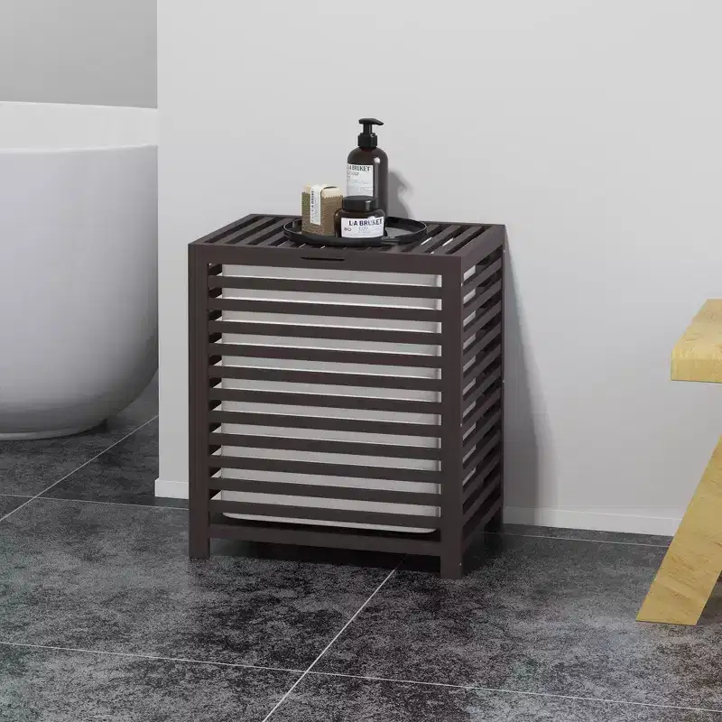 Bamboo Laundry Hamper with Lid & Removable Liner Bag – Coffee, 55L Capacity