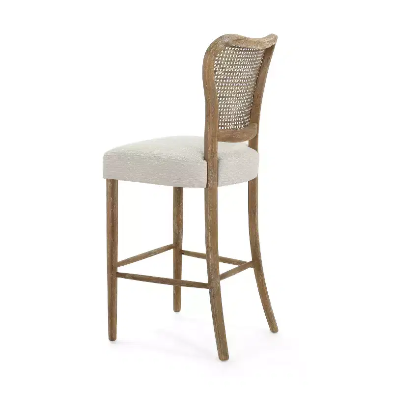 GDFStudio Wracy Upholstered 30 Rattan Back Rubber Wood Frame Barstool with Footrest, Light Brown