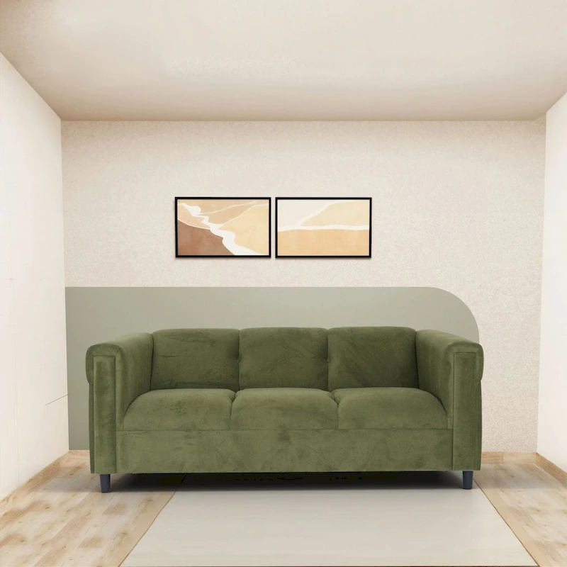 Coast to Coast Sofas Mid Century Modern 3 Seater Sofa Suede Solid Wood Frame Upholstered