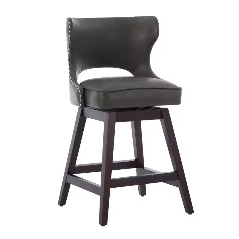 Swivel Nailhead Counter Bar Stools Set of 2 Upholstered 360° Solid Wood Legs 26