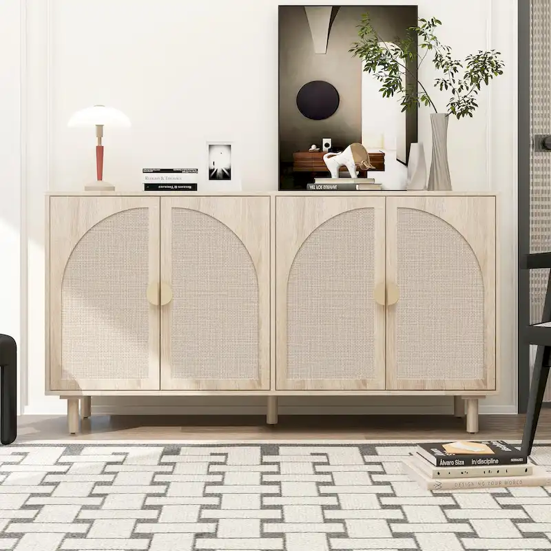 4 Door Rattan Storage Cabinet with Adjustable Shelves