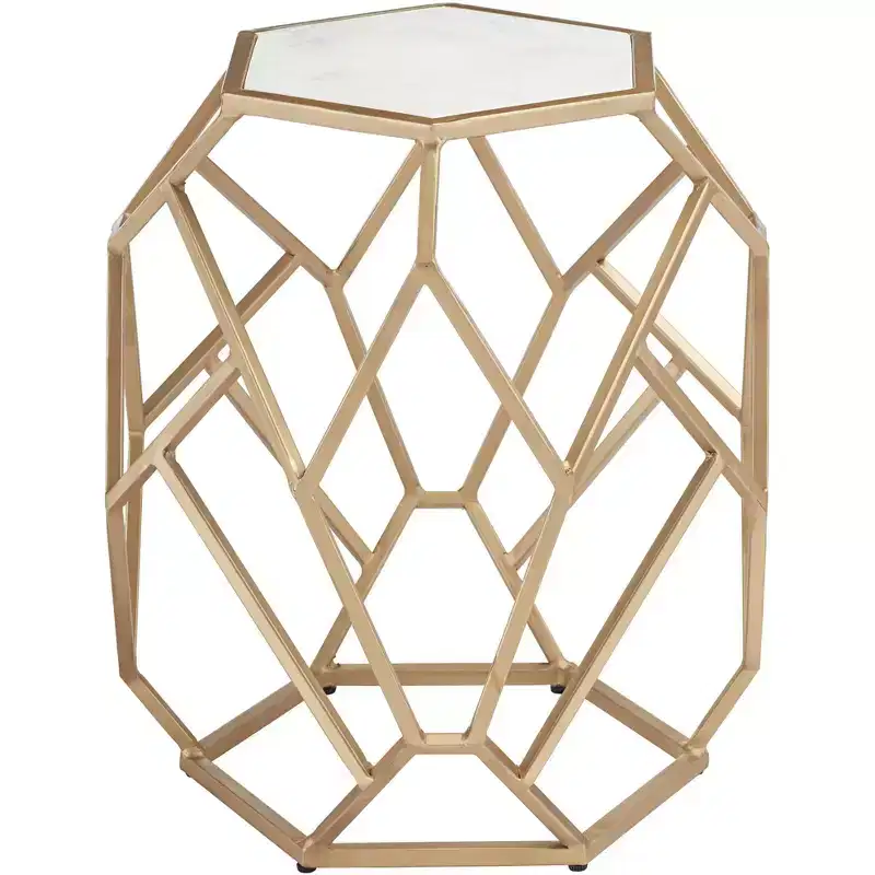 Modern Gold Metal Hexagon Accent Table 20.5
