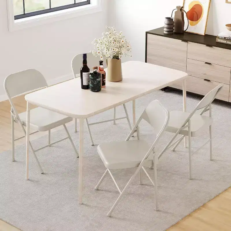 Acekool Set of 6 Beige All-Steel Folding Chairs, Metal Frame, Holds Up to 350 lbs, Portable for Indoor & Outdoor Events