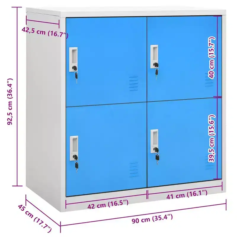 vidaXL Locker Cabinet Set of 2 Light Gray and Blue Steel Medium - Light Gray and Blue with 4 Lockers
