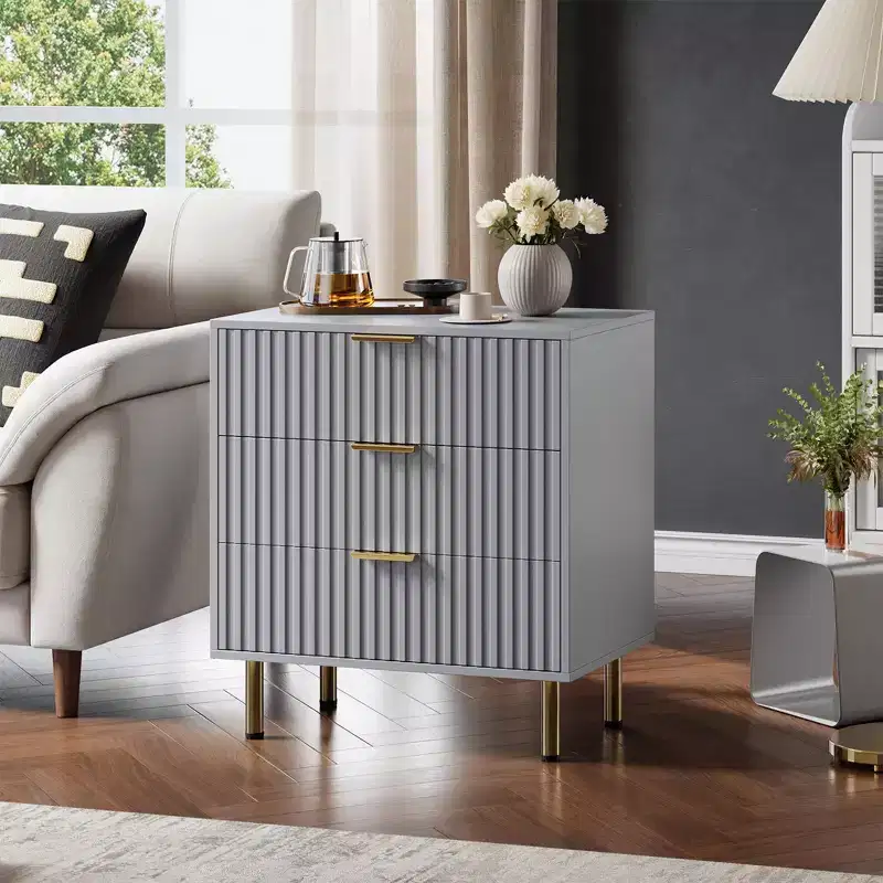 3 Drawer Dresser for Bedroom, Fluted Modern Nightstand with Deep Drawers, Multi-Functional Wooden Organizer for Living Room, Hallway, and Kids Room