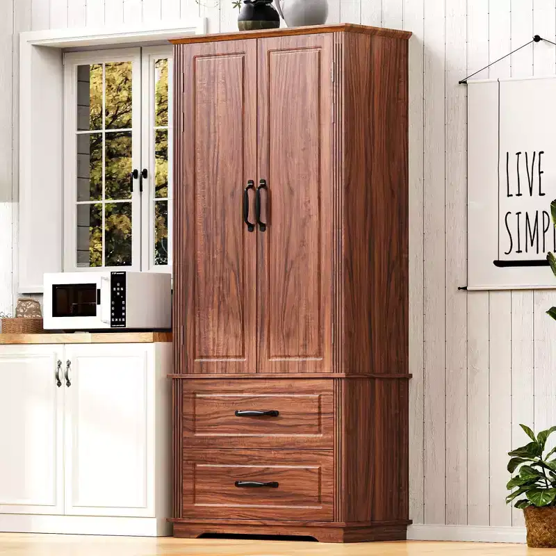 Okak 71 Embossed Texture Kitchen Pantry Sideboard Cabinet with Pull Out Storage, Freestanding Cupboard Buffet Cabinet for Kitchen Dining Room