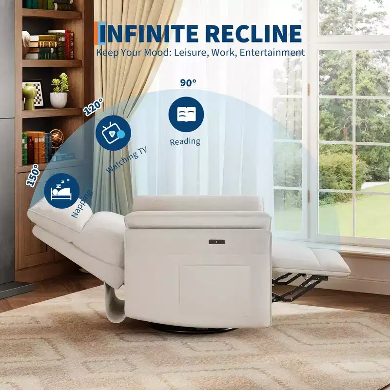 Acekool Swivel Rocker Recliner Chair, PU Leather Glider Reclining Sofa Chair with Deep Seat for Living Room Bedroom Nursery, White