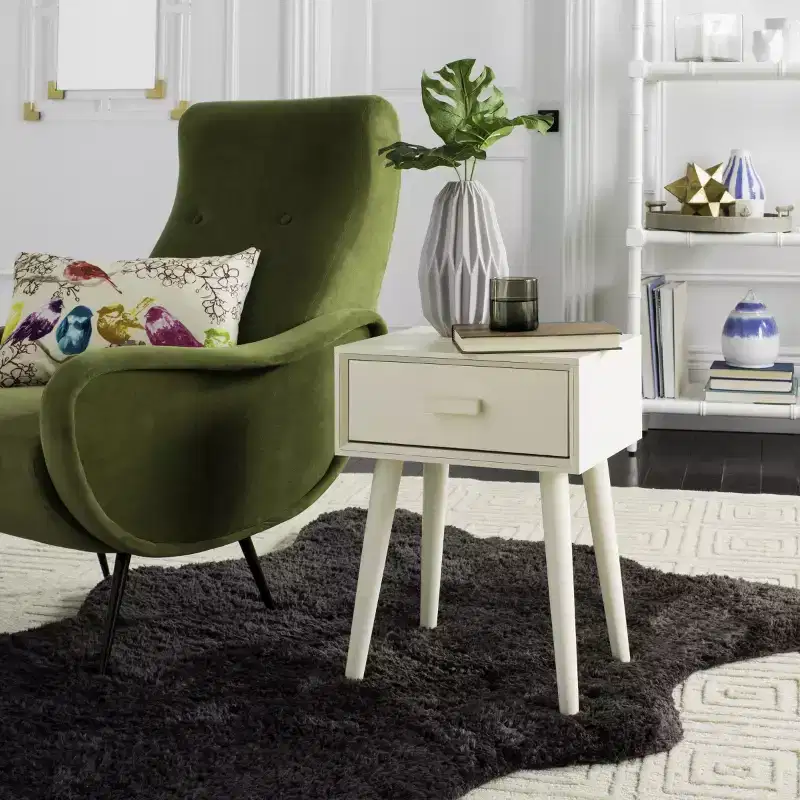 Lyle One-Drawer Side Table - Vintage White, Splayed Legs