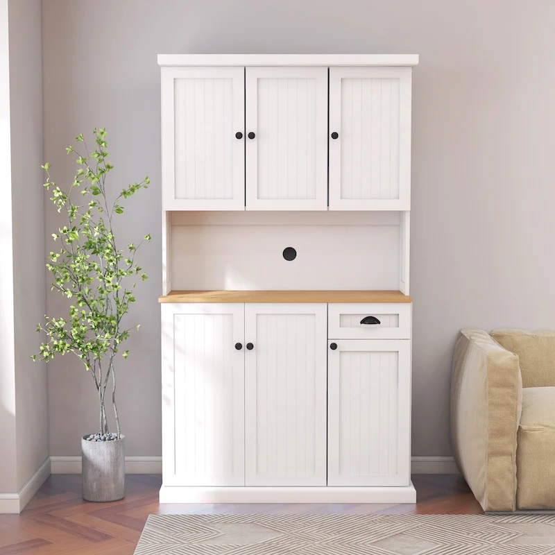 Sideboard Buffet w/Hutch, Kitchen Storage Cabinet w/Adjustable Shelves