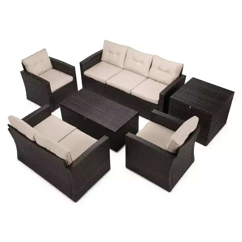 5 Piece Conversation Patio Sets with Cushions, Storage Coffee Table and Side Table
