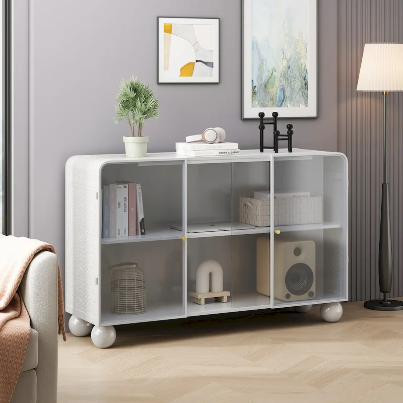 Modern Storage Cabinet with Sliding Glass Door and Shelves for Kitchen, Living Room, Bathroom