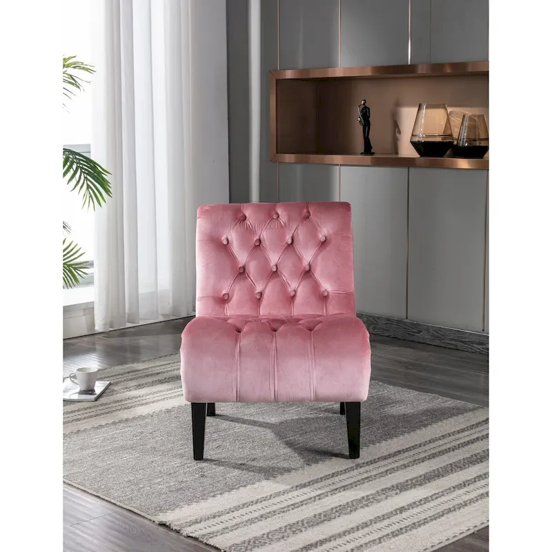 Velvet Armless Accent Chair, Button Tufted Slipper Chair, Side Chair, Lounge Chair