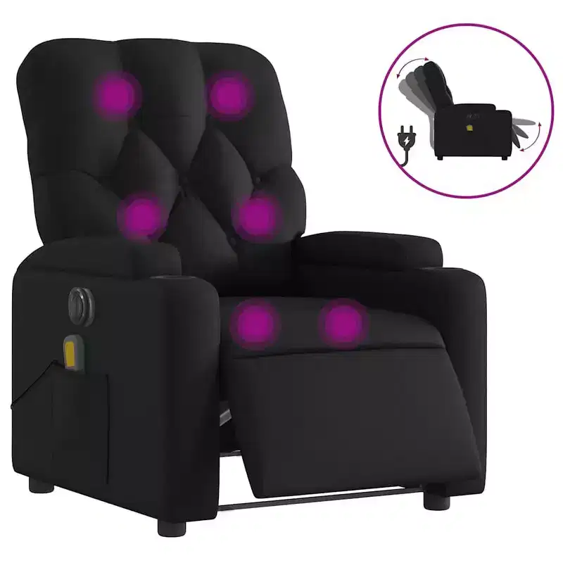 vidaXL Black Electric Massage Recliner Chair - Faux Leather, Motorized Adjusting Lounge Armchair with Vibration Massage, Cup Holders, Side Pocket