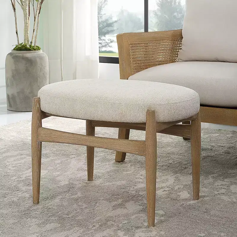 Uttermost Acrobat 24 1/2W Textured Off-White Fabric Bench