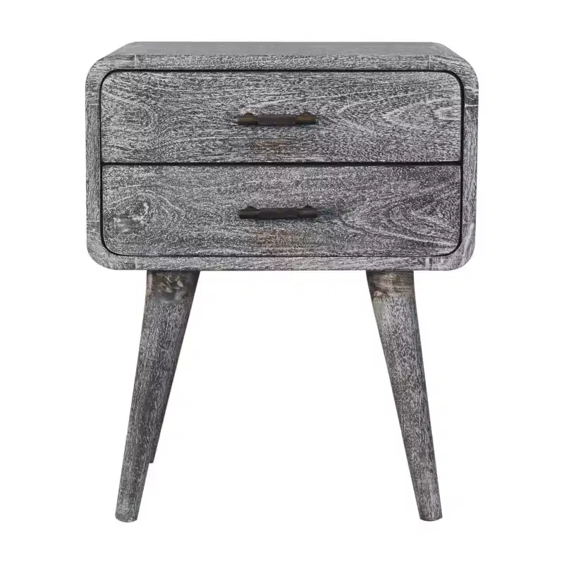 22 Gray Solid Wood Distressed Two Drawer Nightstand