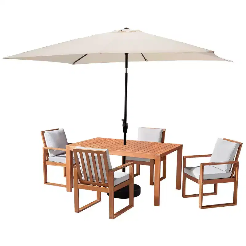 Alaterre Furniture 6pc Outdoor Patio Dining Set, Weston Table with 10' Rectangular Umbrella