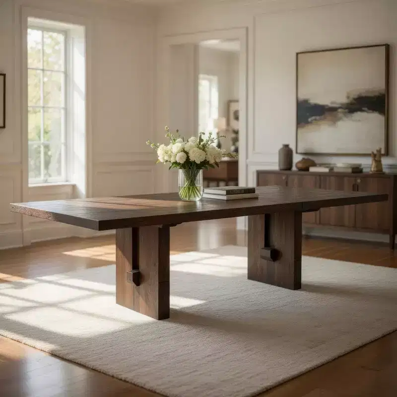 71-Inch Rectangular Dining Table with Trestle Legs, Modern Black, Seats 6–8