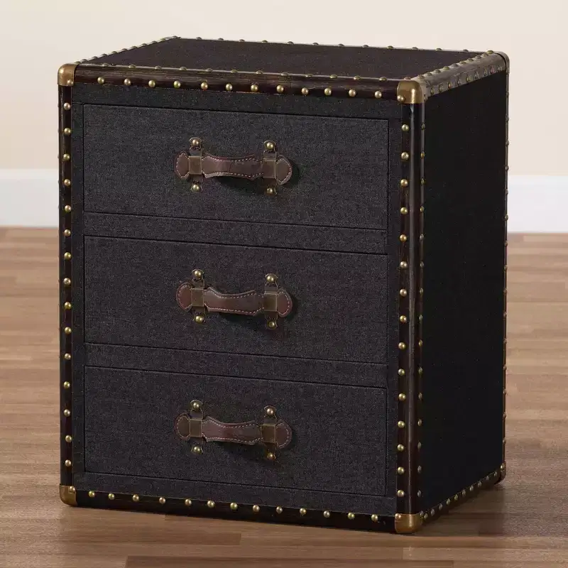 Baxton Studio Mallison Canvas 3 Drawer End Table Black/Brown