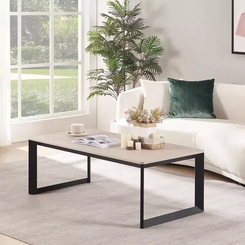Rosary Blenn Industrial Coffee Table  Triangular Metal Frame