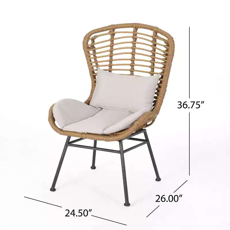 Christopher Knight Home Habra Wicker Iron Frame Club Chairs with Cushions
