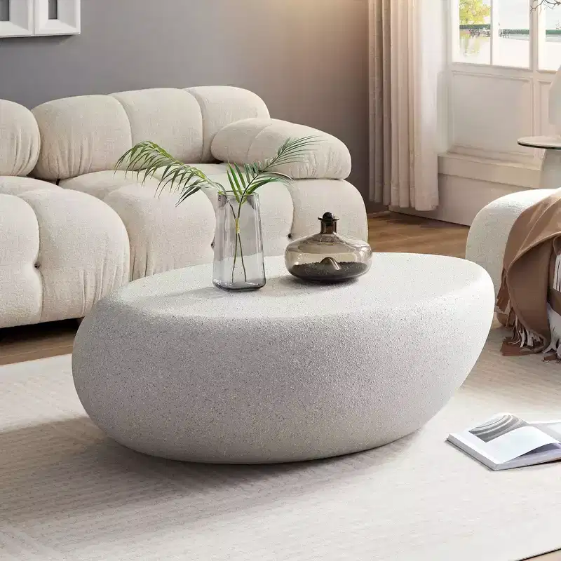 Okak Modern Wave-Edge Coffee Side Table Set of 2, Fiberglass & No Assembly End Tables, Apartment Size for Living Room & Bedroom