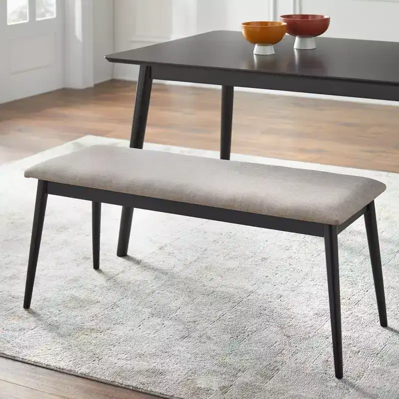 Mid Century Modern Bench Upholstered Bench Black/Gray: Mid-Century Modern, Padded, Rubberwood Frame