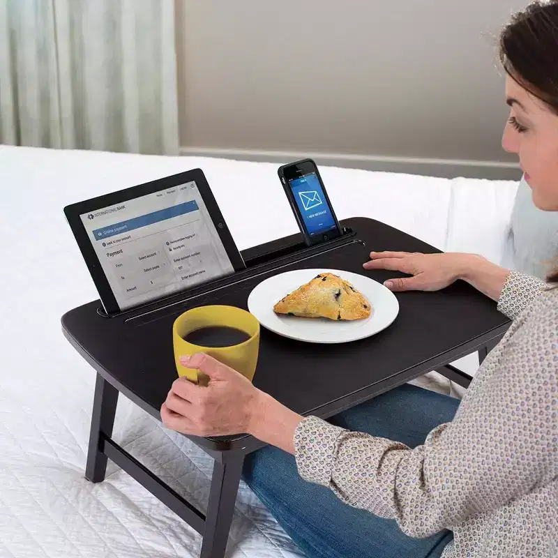 Portable Sit or Stand Desk with Storage Drawer and Media Slot - Espresso