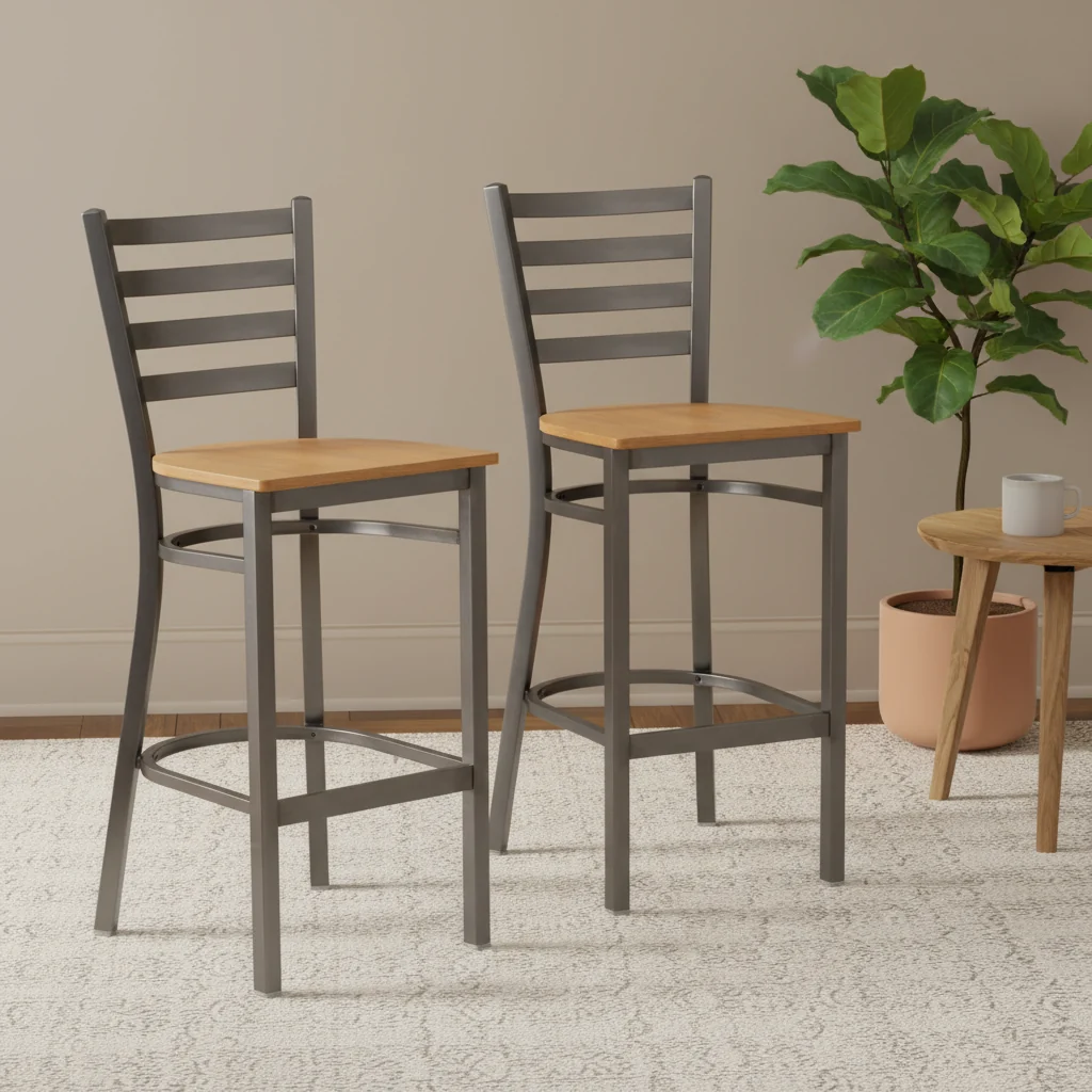 2 Pack Clear Coated Ladder Back Metal Restaurant Barstool