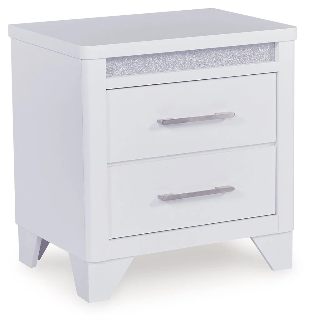 Two Nightstand S d White a sleek white finish and inset glitter accents create a sophisticated feel
